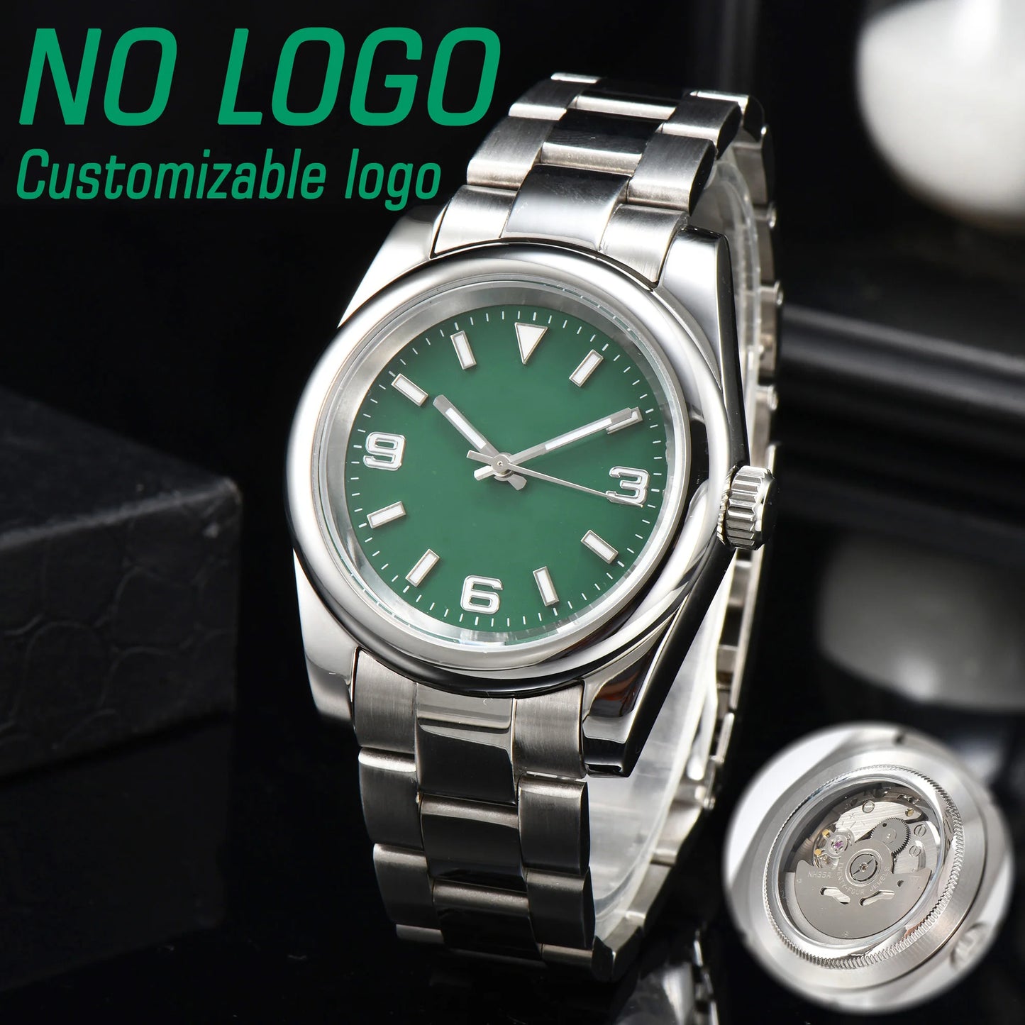 39Mm NH35 No Logo Watch Men Watch Automatic Mechanical Watch Sapphire Glass Case Waterproof Green Luminous Watch Custom Logo