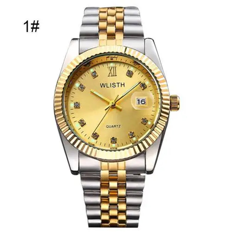 Couple Watch Diamond Women'S Watch Luxury Gold Ladylover Stainless Steel Quartz Waterproof Wristwatches for Men Analog Auto Date