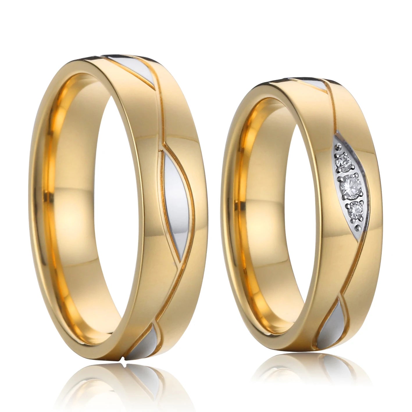 Unique Western Engagement Wedding Rings Couple Set for Men and Women Dubai African 24K Gold Plated Stainless Steel Jewelry