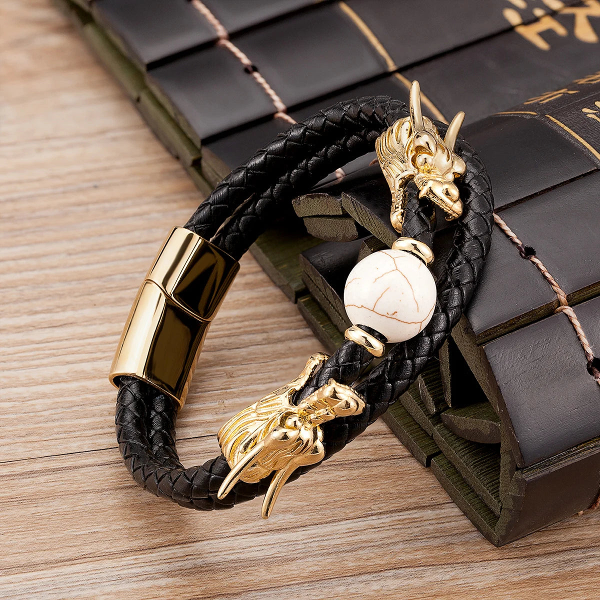 4Style Punk Dragon Shape Leather Bracelets Men Jewelry Classic Stainless Steel Magnetic Clasp Charm Bracelet Homme Male Jewellry