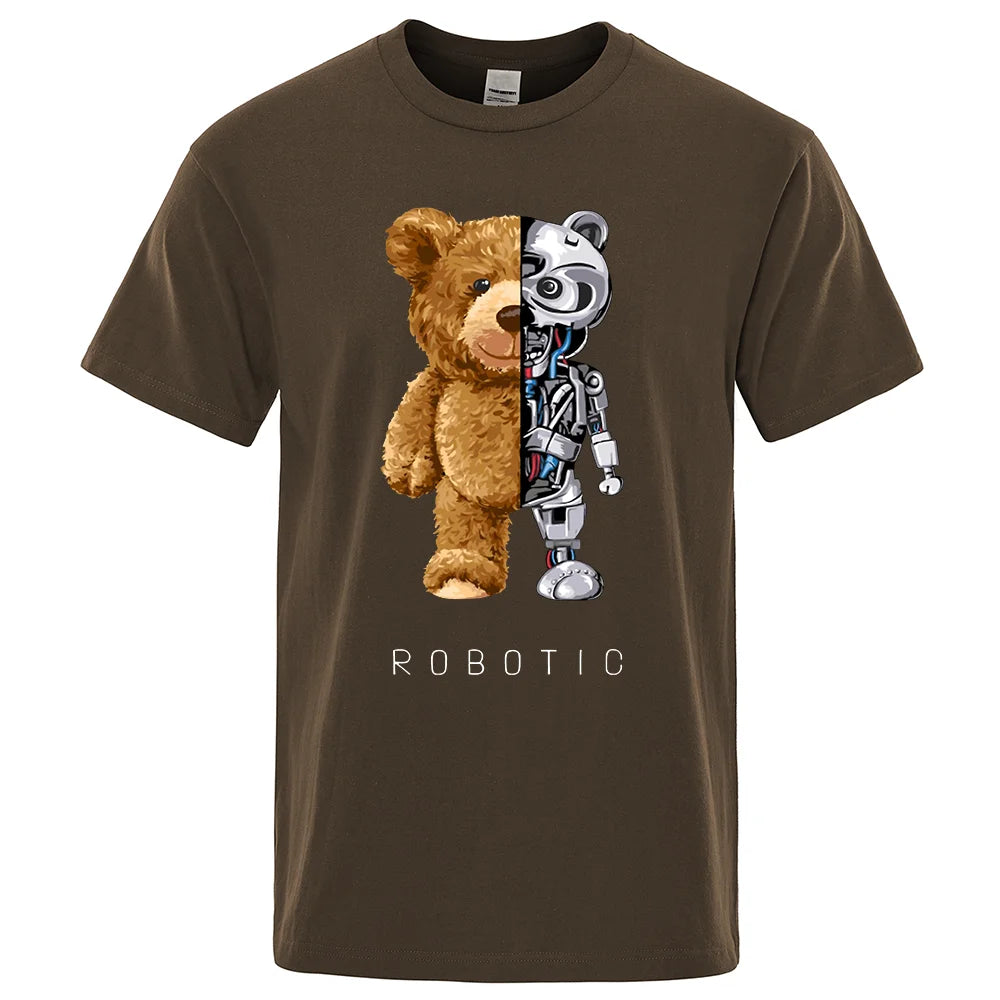 Funny Ted Bear Robot Tshirt Robotic Bear Men Short Sleeve Fashion Casual Clothing Summer Cotton Tees Oversized Street T-Shirts