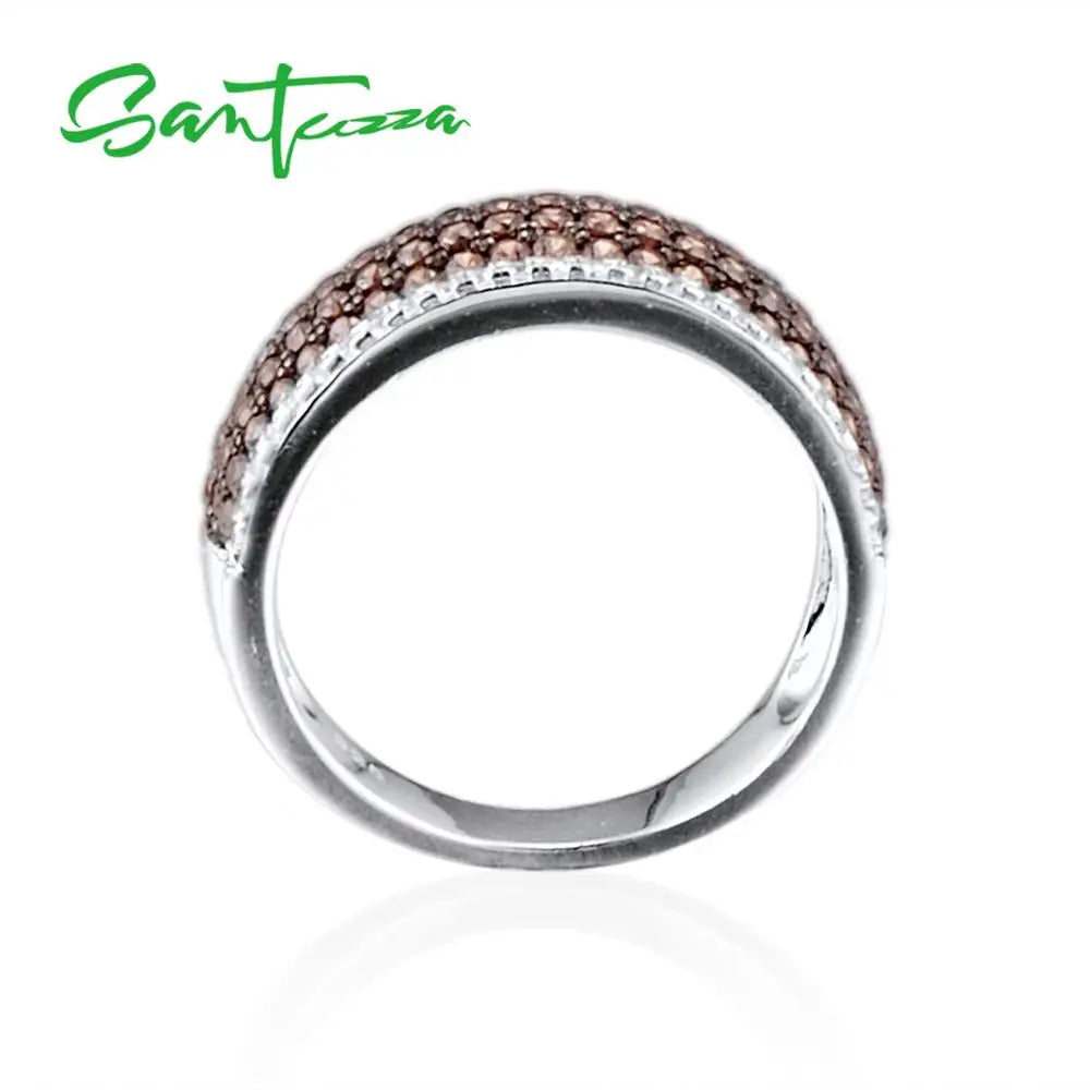 Silver Rings for Woman Sparkling Luxury Chocolate Cubic Zirconia Ring Female 925 Sterling Silver Rings Fine Jewelry