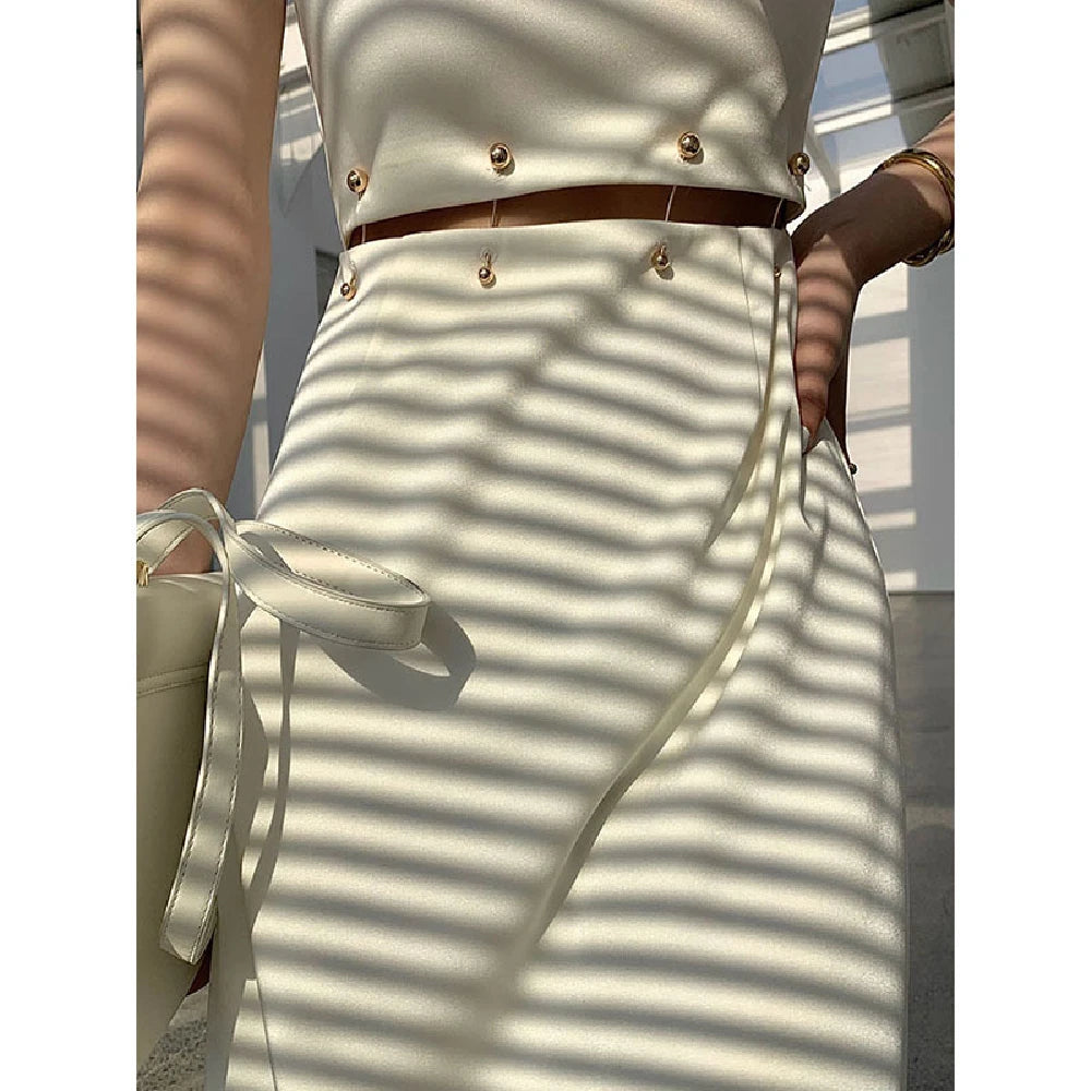 High-End Dress Summer French Gentle Fairy Dress Fashion Slim Elegant Dress Detachable Bead Buckle Waist Long Dress