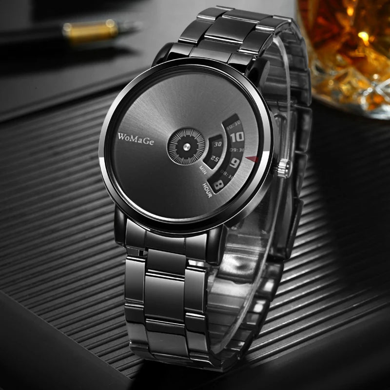 Men Watch Black Stainless Steel Quartz Unique Watches Mens Womage Brand Turntable Ko Saati Business Relogio Masculino Male Reloj