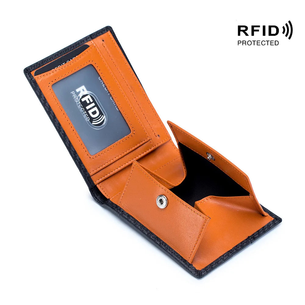 Men Wallet Wallet Rfid Ultra Thin Short Wallet Carbon Fiber Leather Coin Purse Card Case Blue Black Orange Card Organizer