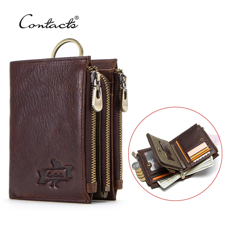 CONTACT'S 100% Genuine Leather RFID Men Wallet Zipper Large Capacity Coin Purse Male Mini Clutch Bag Card Holder Wallet