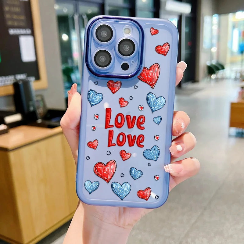 Love Heart Transparent Couple Phone Case for  15 14 Pro Max plus 13 12 11 15 Pro Shockproof Soft Silicone Clear TPU Cover