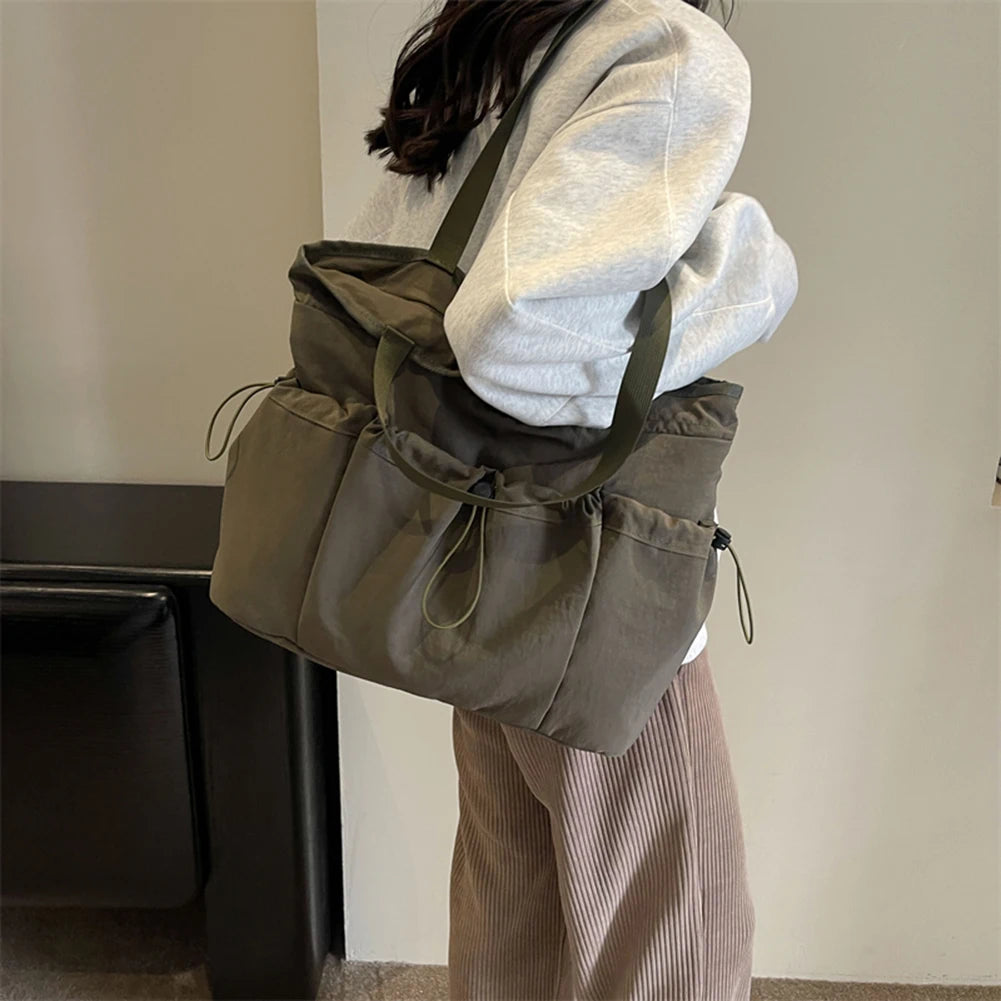 Women Drawstring Tote Bag All-Match Nylon Shoulder Bag Large Capacity Underarm Bag Casual Satchel Bag Shopper Bag