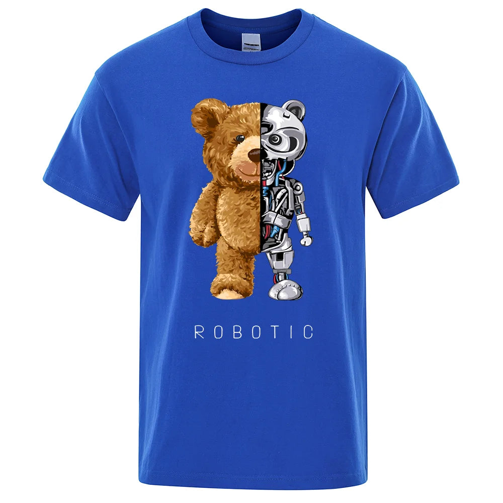 Funny Ted Bear Robot Tshirt Robotic Bear Men Short Sleeve Fashion Casual Clothing Summer Cotton Tees Oversized Street T-Shirts