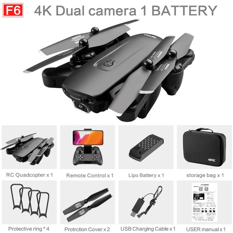 F6 GPS Drone 4K Camera HD FPV Drones with Follow Me Wifi Optical Flow Foldable RC Quadcopter Professional Dron Toys