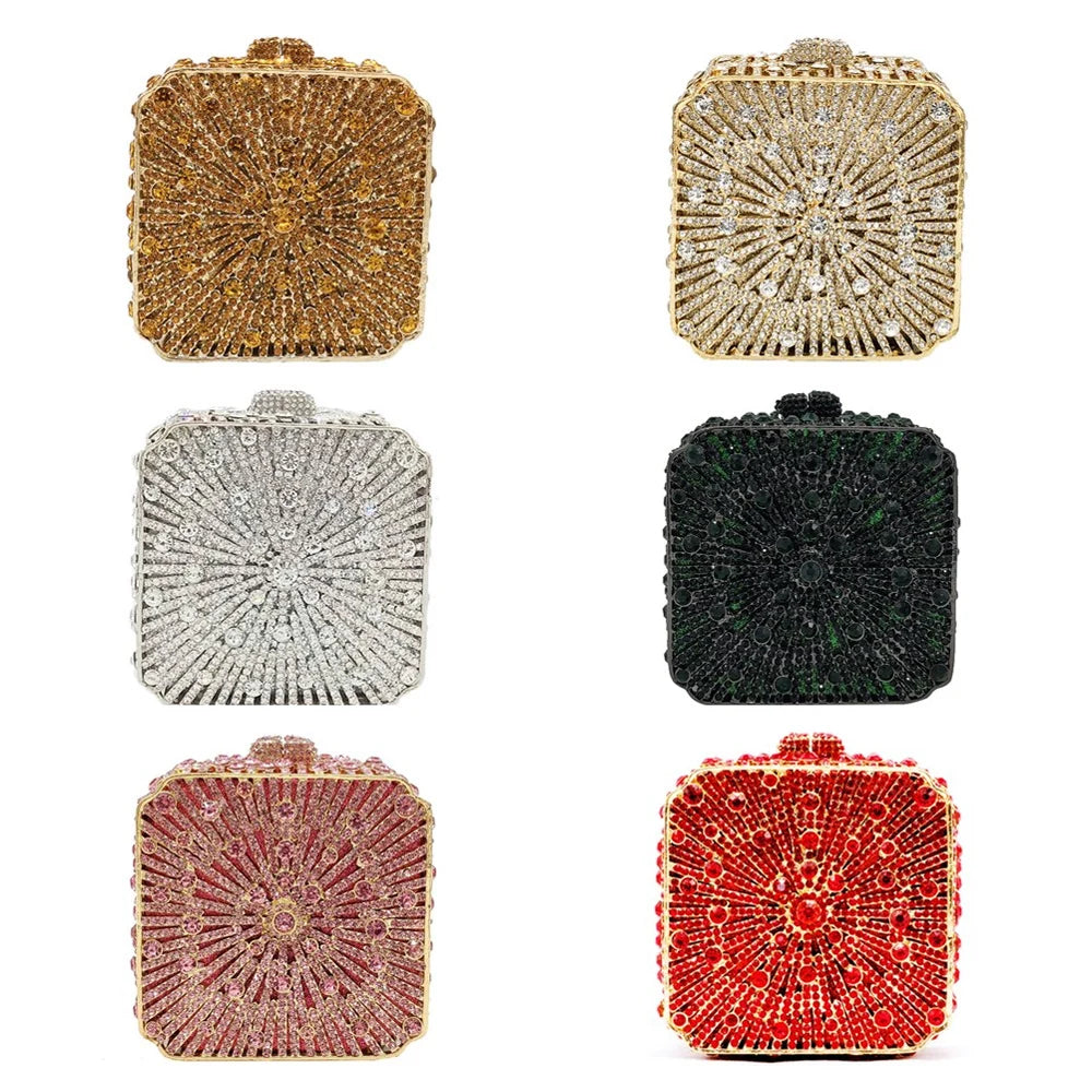 Dazzling Crystal Women Evening Bag Metal Box Clutch Wedding Bridal Diamond Minaudiere Mini Handbags Ladies Party Purses