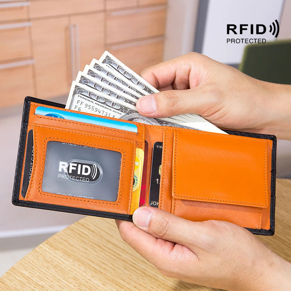 Men Wallet Wallet Rfid Ultra Thin Short Wallet Carbon Fiber Leather Coin Purse Card Case Blue Black Orange Card Organizer