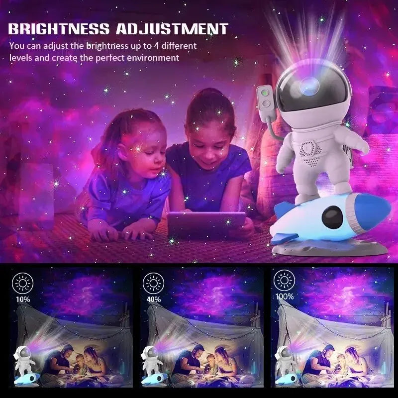 Bluetooth Music Speaker with White Noise Rocket Astronaut Star Nebula Projector Space Galaxy Projector Night Light for Kids Gift