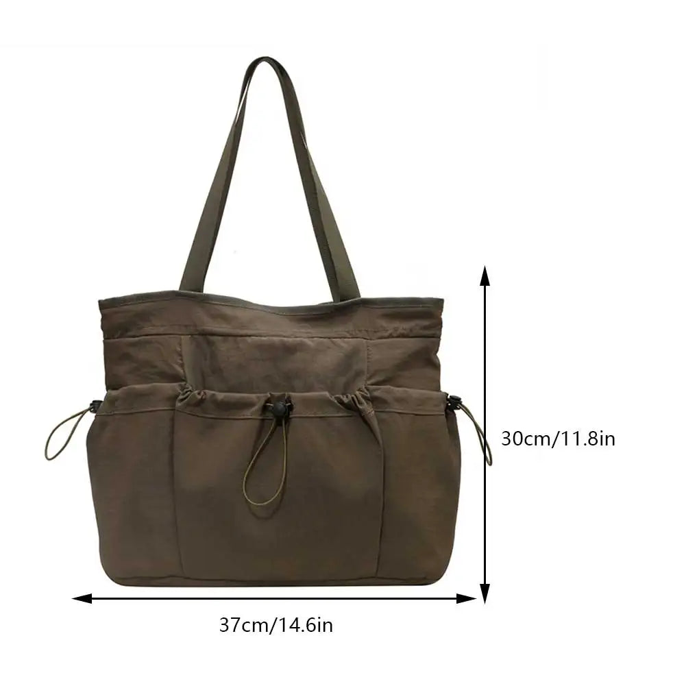 Women Drawstring Tote Bag All-Match Nylon Shoulder Bag Large Capacity Underarm Bag Casual Satchel Bag Shopper Bag