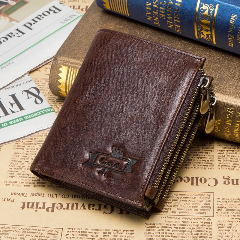 CONTACT'S 100% Genuine Leather RFID Men Wallet Zipper Large Capacity Coin Purse Male Mini Clutch Bag Card Holder Wallet