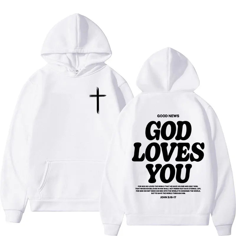 Harajuku Aesthetic Christian Jesus Church Hoodie Bible Verse God Loves You Hooded Men'S Women Vintage Sweatshirts Streetwear Y2K