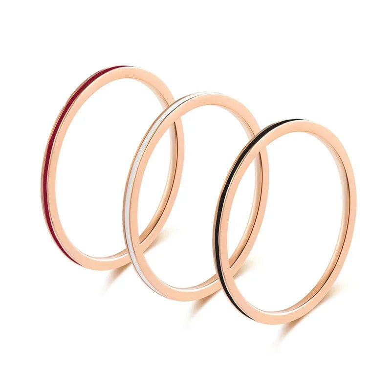 1Mm Small Mini Rose Gold Color Stainless Steel Simple Enamel Women Rings Fashion Jewelry US Size 3 4 5 6 7 8 9 10