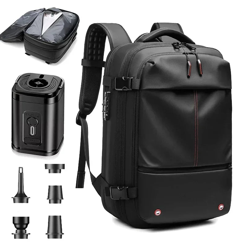 Waterproof Man Travel Backpack Vacuum Compression with Air Pump anti Theft Laptop Bag Expandable Fashion Casual Large Back Pack