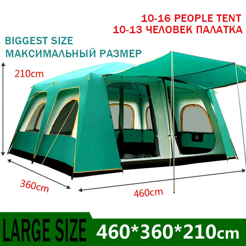 Outdoor Big Tents 460*360*210 Cm Large Party Camping Tented Camps Family Cabin Tent for 8-12 Persons Tall Shelter