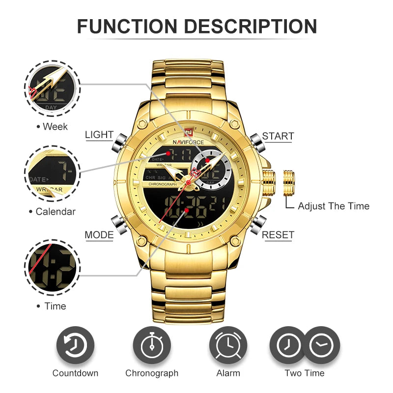 Luxury Original Sports Wrist Watch for Men Quartz Steel Waterproof Digital Fashion Watches Male Relogio Masculino 9163