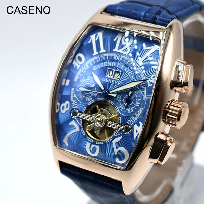 Automatic Mechanical Men Watch Fashion Skeleton Leather Wrist Watch Mens Top Brand Luxury Tourbillon Watch Classic Men