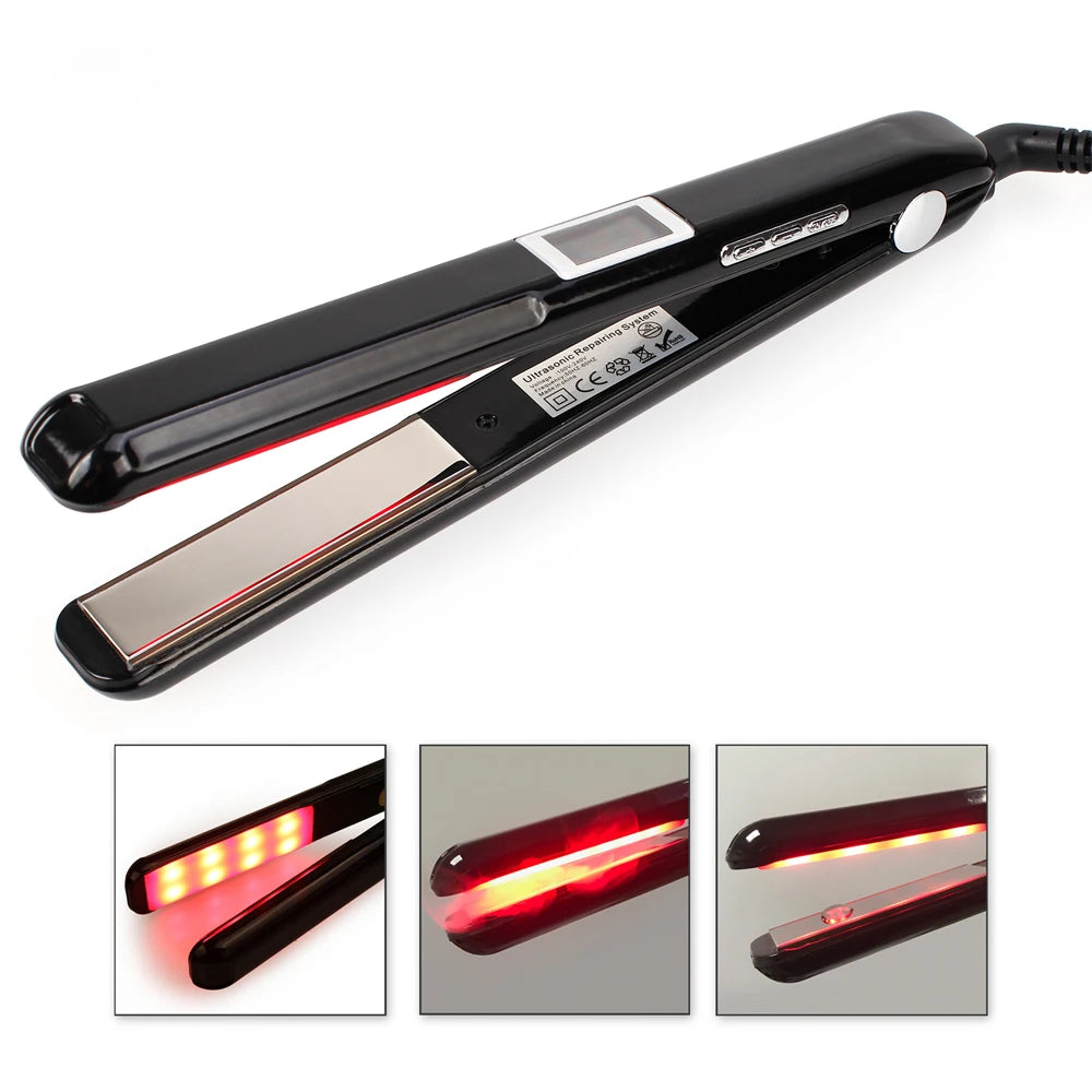 Hair Flat Irons Ultrasonic Infrared Cold Hair Care Iron Keratin Treatment for Frizzy Hair Recovers the Damaged Hair Straightener