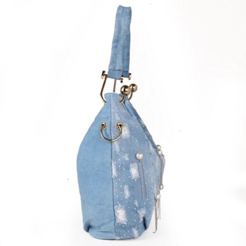 Denim Shoulder Bag Women Pearl Luxury Handbags Women Bags Designer Handbags High Quality Crossbody Bags for Women