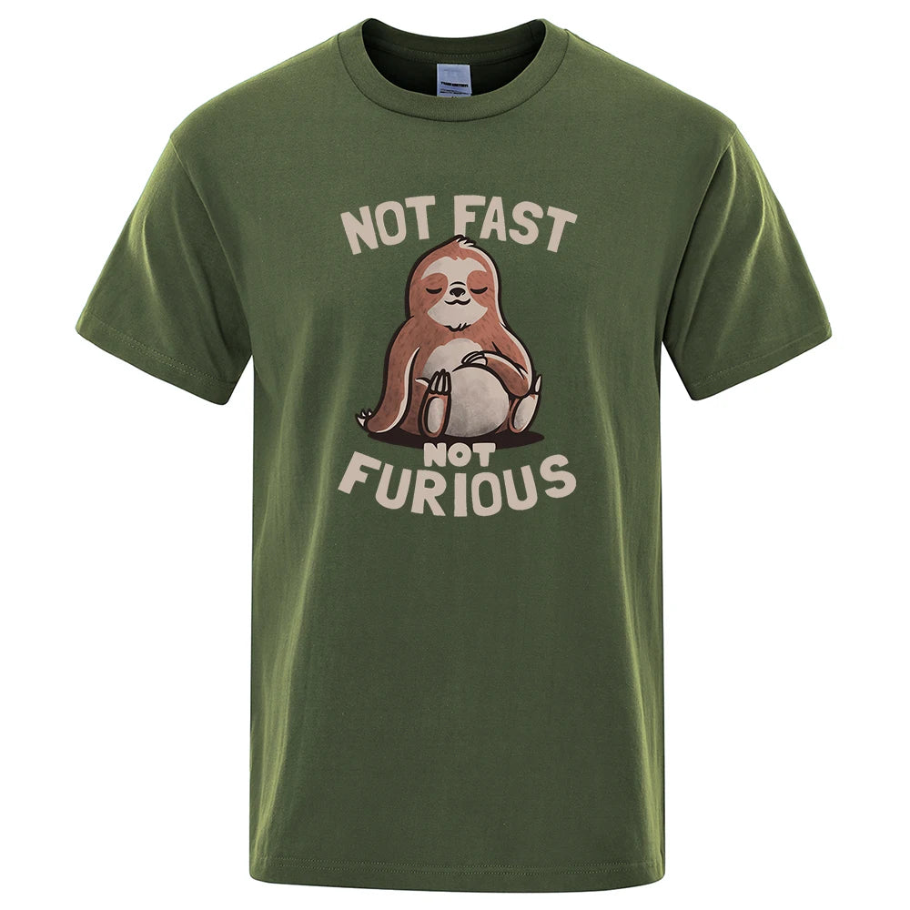 Not Fast Not Furious Kawaii Sloth Print Clothing Men Street Oversized T Shirts Breathable Cotton Streetwear Creativity T-Shirt