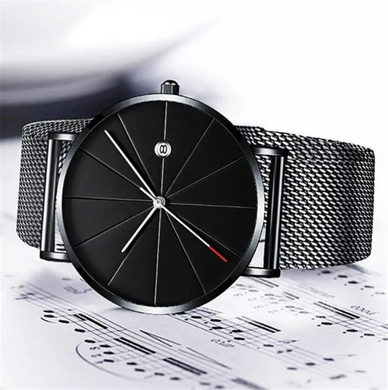 Simple Men'S Watch Stainless Steel Mesh Band Watches Business Classic Quartz Date Wristwatch Casual Luxury Masculino Relogios