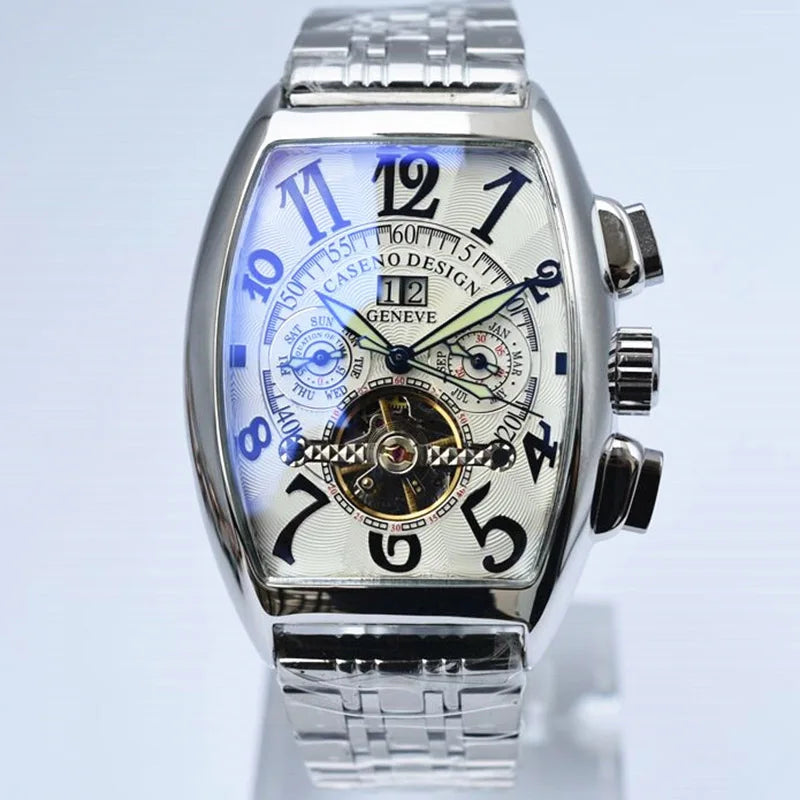 Automatic Mechanical Men Watch Fashion Skeleton Leather Wrist Watch Mens Top Brand Luxury Tourbillon Watch Classic Men