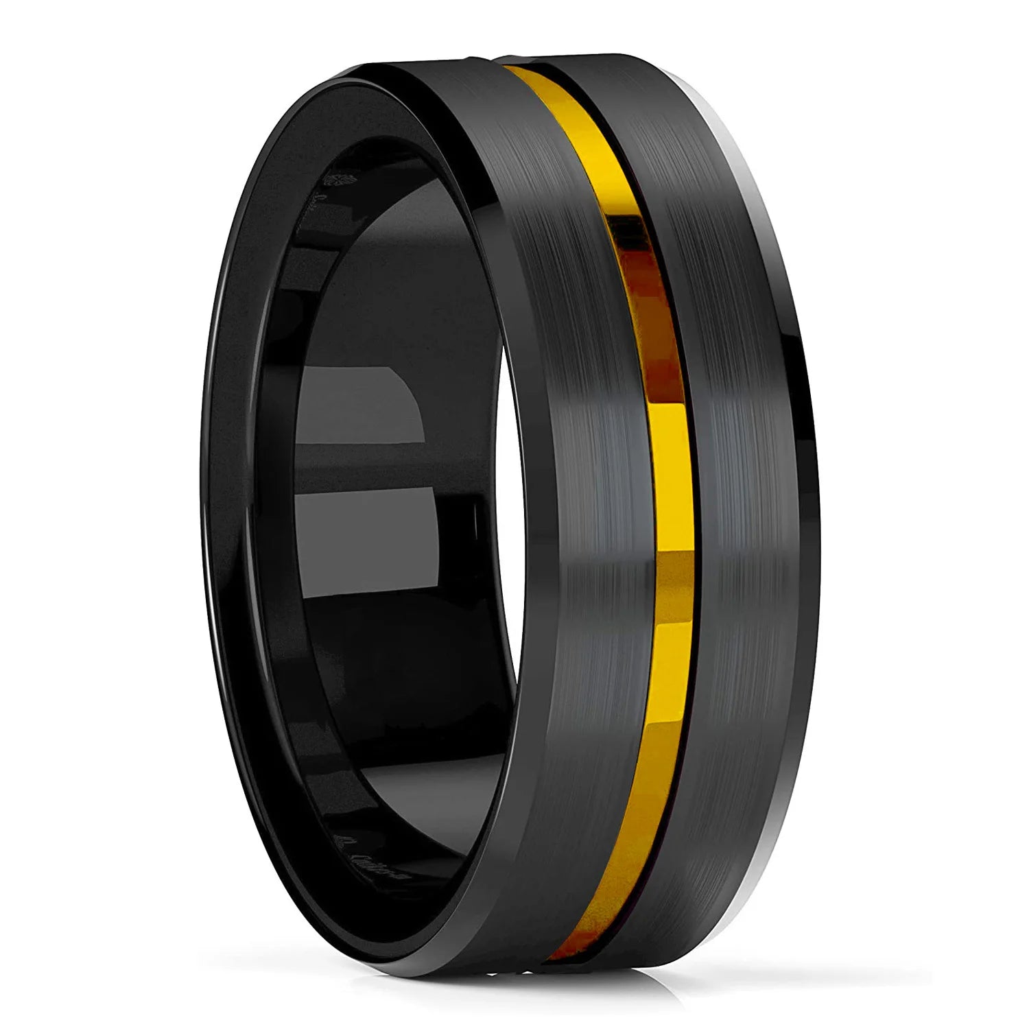 2021 Classic 8Mm Men'S Red Groove Beveled Edge Black Tungsten Men Wedding Rings Black Brushed Male Bridal Engagement Ring