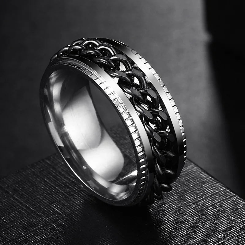 Women Rings Chain Rotable Anxiety Fidget Rings for Women 8Mm Titanium Stainless Steel Accessories Spinning Spinner Ring KBR220