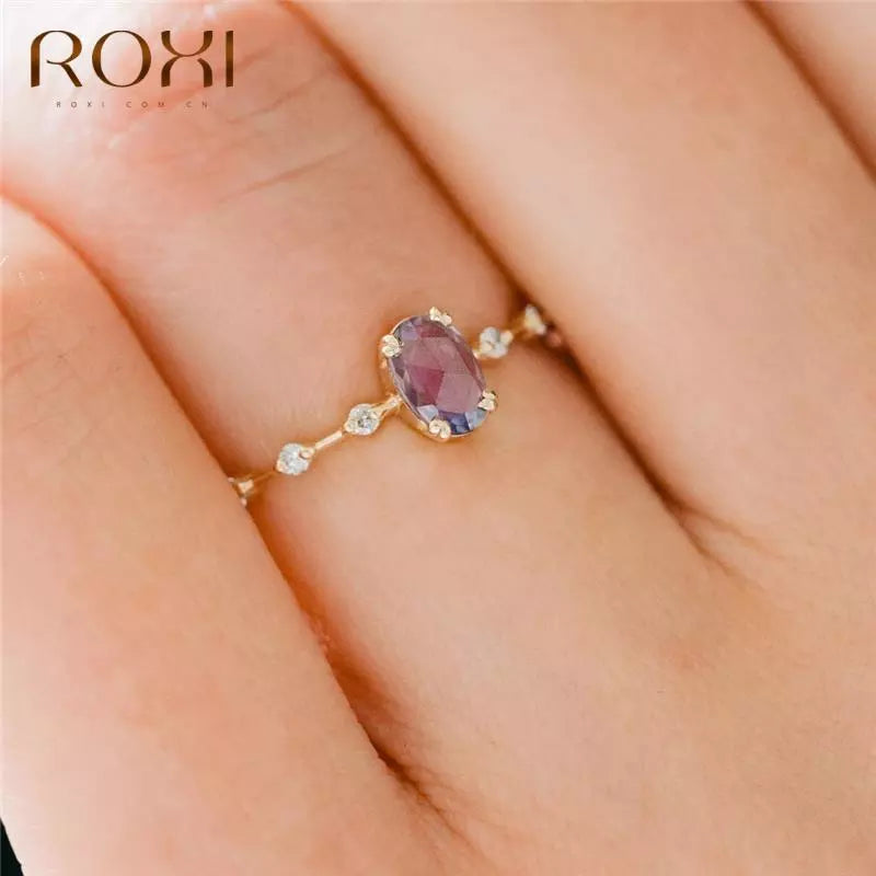 Simple Egg Shape Purple Crystal Gold Rings for Women Rings Jewelry 925 Sterling Silver Finger Ring Ins Wedding Ring Anillos