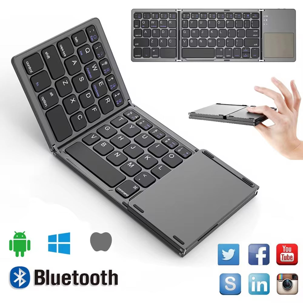 Mini Folding Keyboard Bluetooth Wireless Portable Universal Foldable Keyboard with Touchpad for Windows Android IOS Tablet Ipad