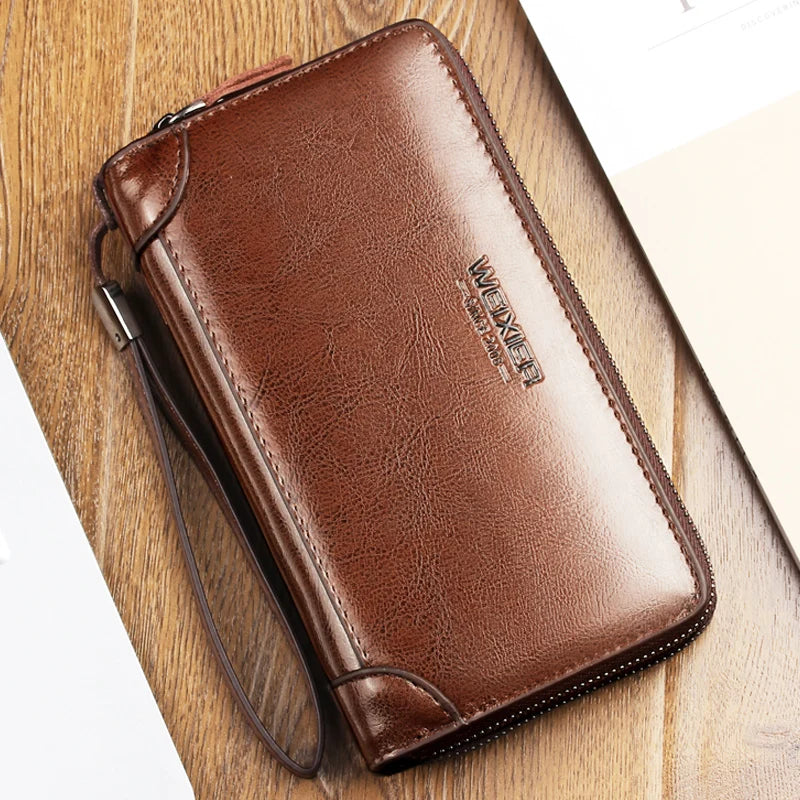 New Men Wallets Leather Men Bags Clutch Bags Koffer Wallet Leather Long Wallet with Coin Pocket Zipper Men Purse