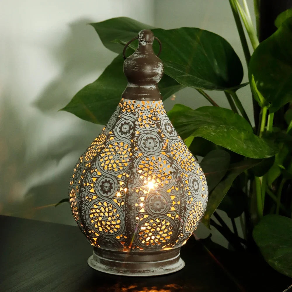 Moroccan Table Lamp Retro Battery Operated Lamps Hanging Candle Holder Bedside Lamps Night Light Living Room Bedroom Home Decor