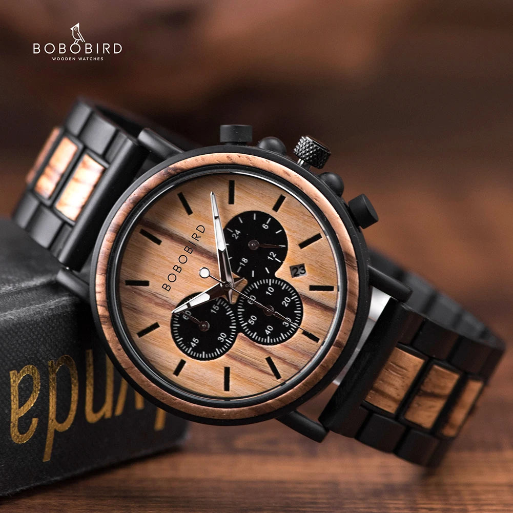 Wooden Men Watch Relogio Masculino Luminous Luxury Top Brand Chronograph Watches Erkek Kol Saati Drop Shipping