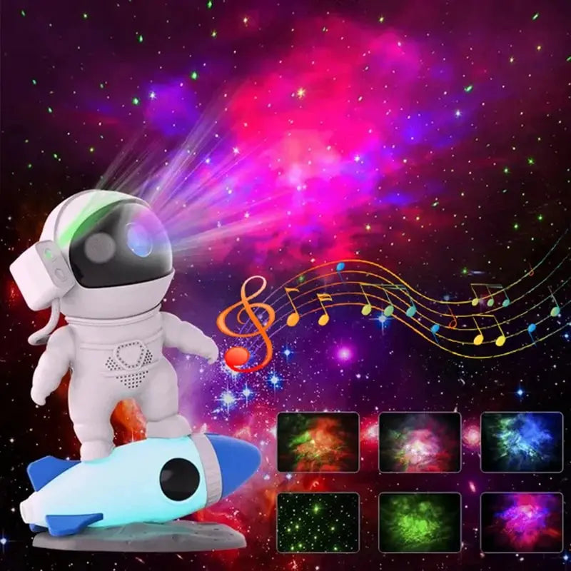 Bluetooth Music Speaker with White Noise Rocket Astronaut Star Nebula Projector Space Galaxy Projector Night Light for Kids Gift