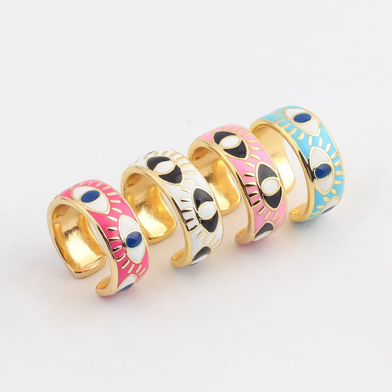 Colorful Enamel Cute Turkish Evil Eye Open Ring for Women Adjustable Gold Plated Eternity Band Finger Ring Jewelry Drop Shipping