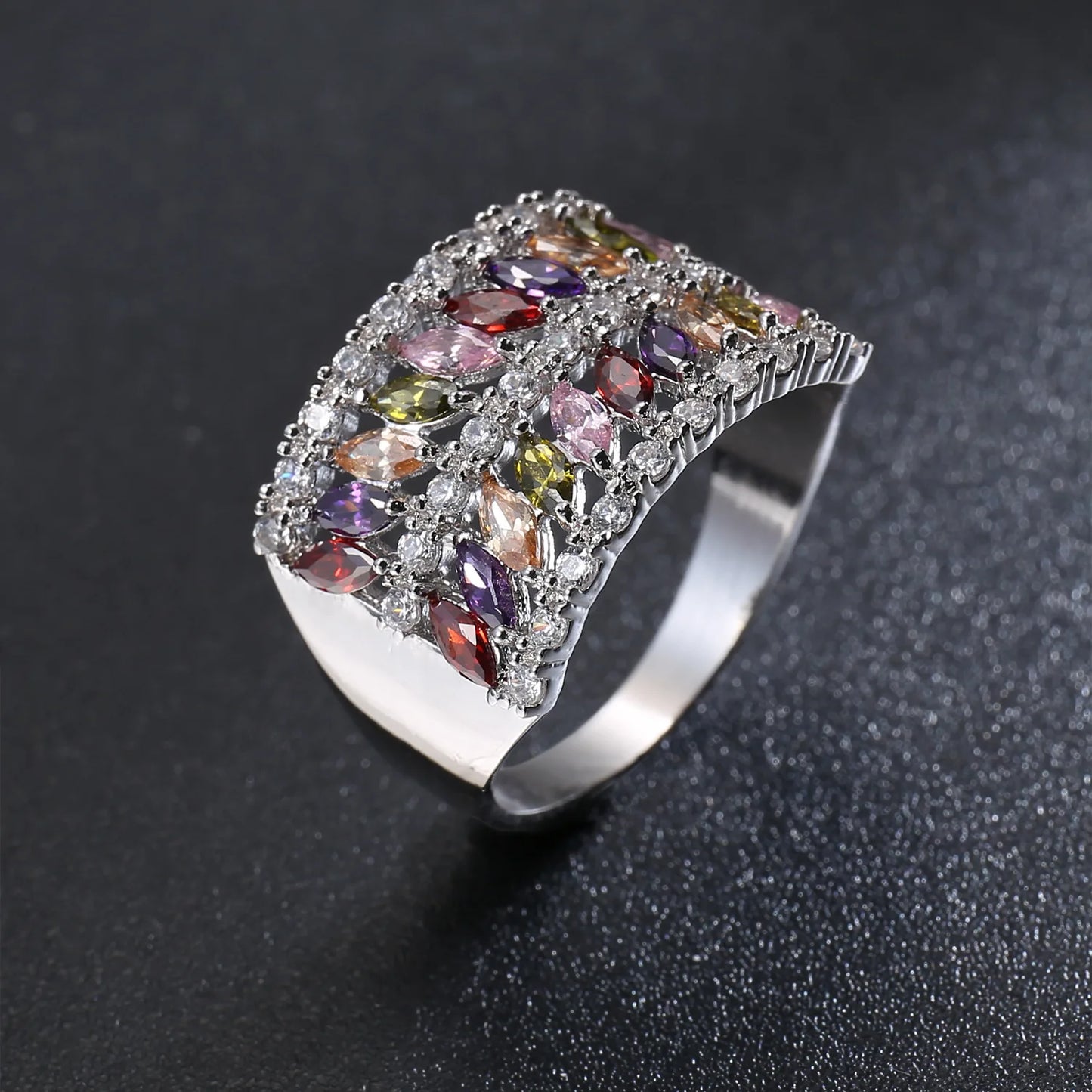 New 925 Sterling Silver Ring for Women Wide Feather Rhinestone Engagement Simple Bohemian Jewelry Vintage Luxury Ladies Female