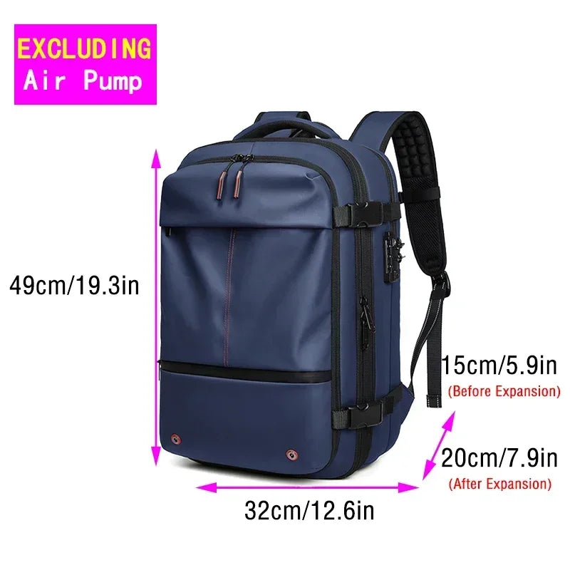 Waterproof Man Travel Backpack Vacuum Compression with Air Pump anti Theft Laptop Bag Expandable Fashion Casual Large Back Pack