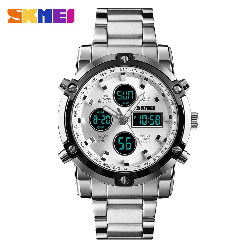 Fashion Men'S Wristwatch  Watch Sport Digital Bracelet 3 Time Countdown Mens Clock Stainless Steel Watches Male Business