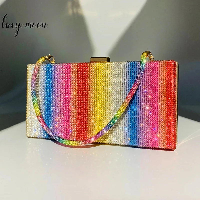 Rainbow Diamond Wedding Clutch Bag Elegant Party Evening Clutch Purse and Handbag for Women Luxury Designer Crossbody Bag ZD2106