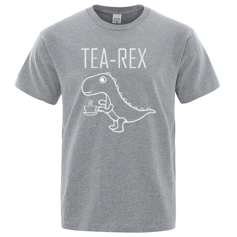 Men Women T-Shirts Tea Rex Funny Dinosaur Drink Coffee T Shirts Fashion Casual Tshirt High Quality Streetwear Tops Tee Shirt