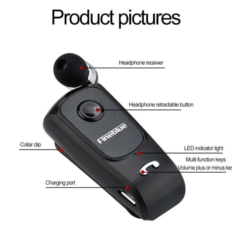 F920 Wireless Retractable Portable Bluetooth Headset Headphone Remind Vibration Wear Clip Sports Collar Clip Earphone