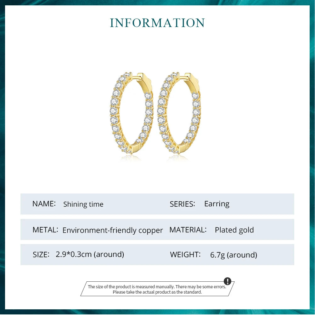 Luminous Cubic Zirconia Ear Buckles Classic round Hoop Earrings for Women Birthday Gift Hyperbole Earrings Jewelry