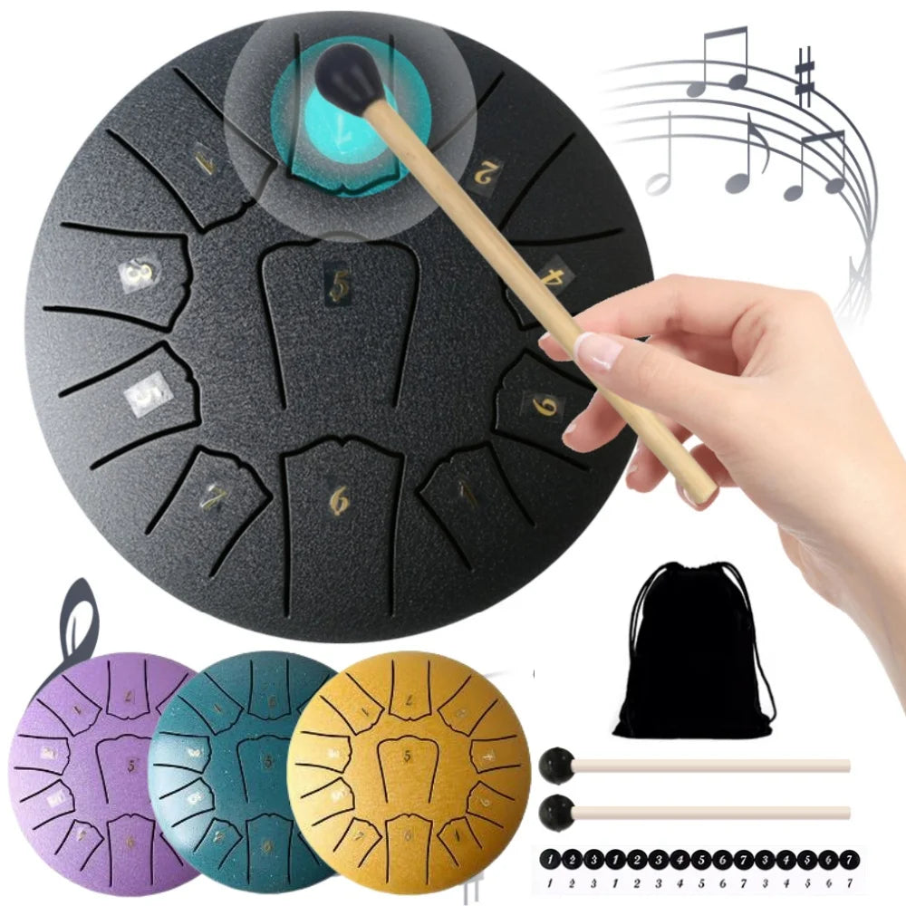 6/3 Inch 11/6 Notes Mini Handpan Drum Finger Picks Percussion Instruments Sound Healing Steel Tongue Drum for Meditation Yoga