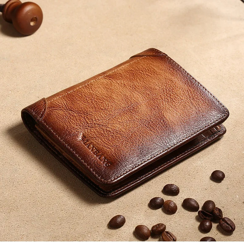 HOT Genuine Leather Men Wallet Small Mini Card Holder Male Wallet Pocket Retro Purse Wallet for Men High Quality