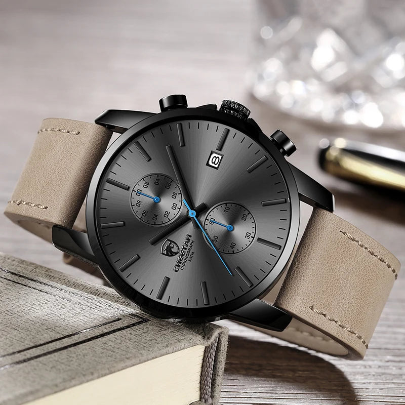 2021 Men Watch  Brand Fashion Sports Quartz Watches Mens Leather Waterproof Chronograph Clock Business Relogio Masculino