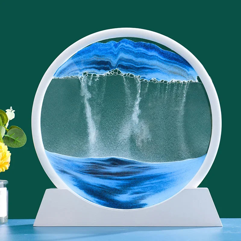 3D Moving Sand Art Picture round Glass Deep Sea Sandscape Hourglass Quicksand Craft Flowing Sand Painting Office Home Decor Gift